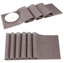 Placemats Table Runner Set of 7 Easy Clean PVC Heat Resistant Place Mats Brown