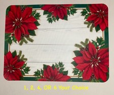 1,2,4, OR 6 CHRISTMAS PLACEMATS Vinyl Poinsettias Holly  Berries Pine Cones