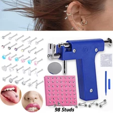 30-128Pcs Professional Ear Piercing Gun Body Nose Lip Stud Tool Kit DIY Jewelry