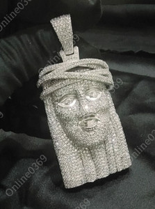 Authentic Men's Jesus Face Charm Pendant in VS Lab Grown Diamond White Gold Plated Silver