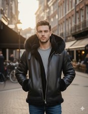 Giubbotto bomber uomo B3 aviatore con cappuccio pelle di pecora collo pelliccia [USA DUTY PAY]