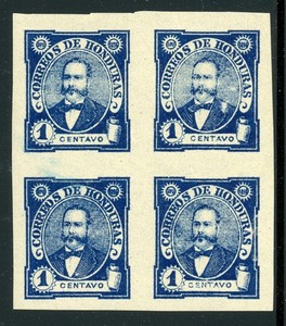 HONDURAS MH Selections: Scott #95VAR 1c Dark Blue ARIAS IMPERF Block of 4 $$$