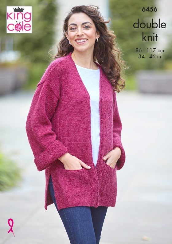 KING COLE Double Knitting Pattern 6456 34-46 ins Sweater and Cardigan