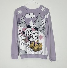 Disney Women s Mickey Minnie Mouse Holiday Pullover Crewneck Sweatshirt New Med