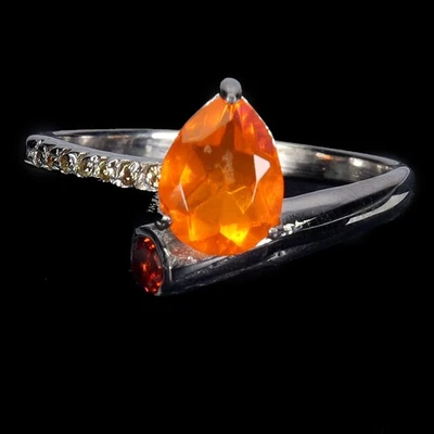 925 Sterlingsilber Ring Birne Orange Opal 8x6mm Saphir Edelstein Schmuck Größe 8 - Bild 1 von 4