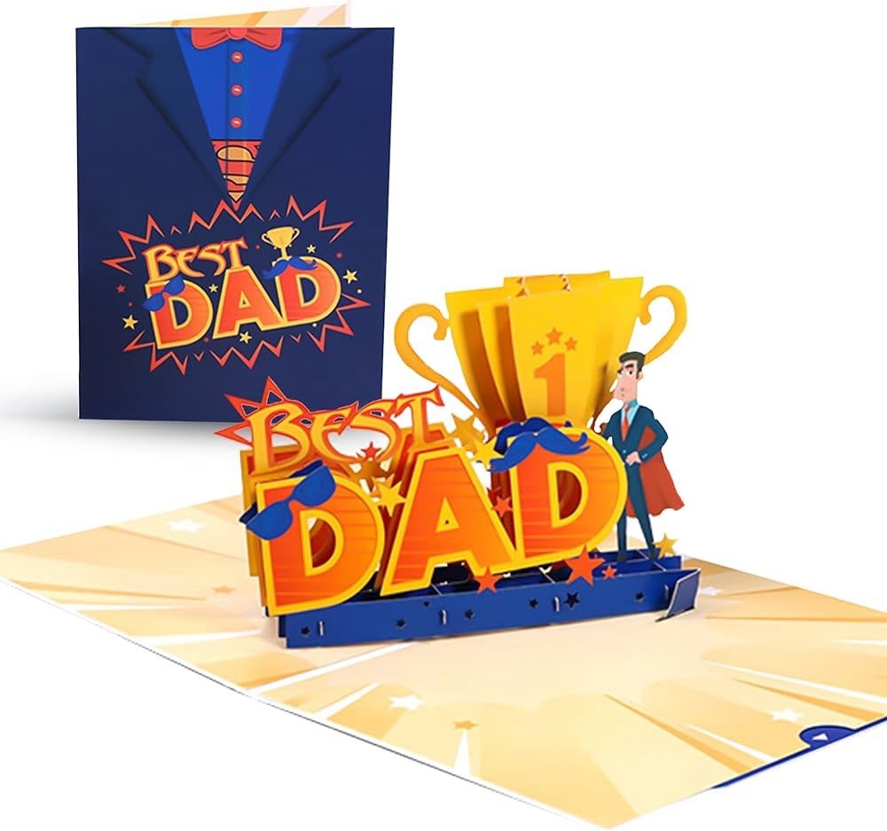 Happy Father’s Day “BEST DAD” Trophy Pop-Up Card 3D Inc Envelope & Card