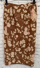 Women's Vintage Talbot's Brown Floral Irish Linen Midi Skirt with Zip Button 6