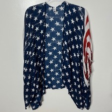Kimono Wrap Women OS Blue Stars Stripes American Flag Patriotic Cardigan
