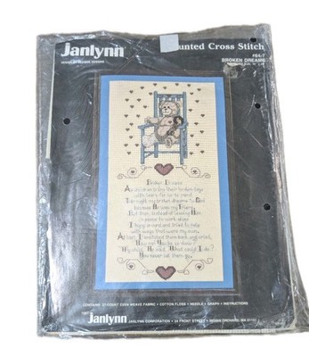 Janlynn Counted CrossStitch 1987 Broken Dreams Poem Bear Religious NOS VTG #64-7