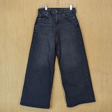 American Eagle Super High Rise Ultra Wide Leg Jeans Womens 4 Black Baggy Faded