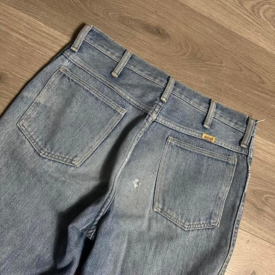 Vintage 60s Rustler Faded Bootcut Light Wash Denim Jeans Talon Zipper - Image 3 of 4