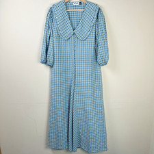 RIXO Dress Womens UK12 Blue Liudmyla Gingham Midi Blouson Sleeve Seersucker