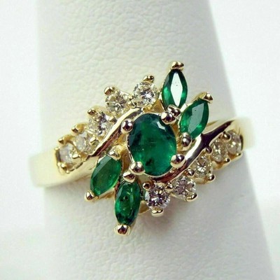 2.00Ct Lab Created Green Emerald Engagement Wedding Ring 14k Yellow Gold Finish