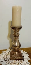 Elegant Gold Tone Mercury Glass Style Pedestal Candle Holder 15” tall