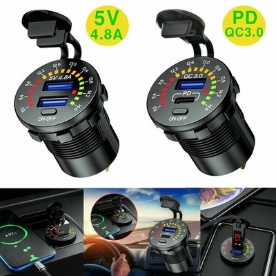 USB C Steckdose 12V PD + QC 3.0 USB Einbau Buchse Wasserdicht KFZ Ladegerät Dose