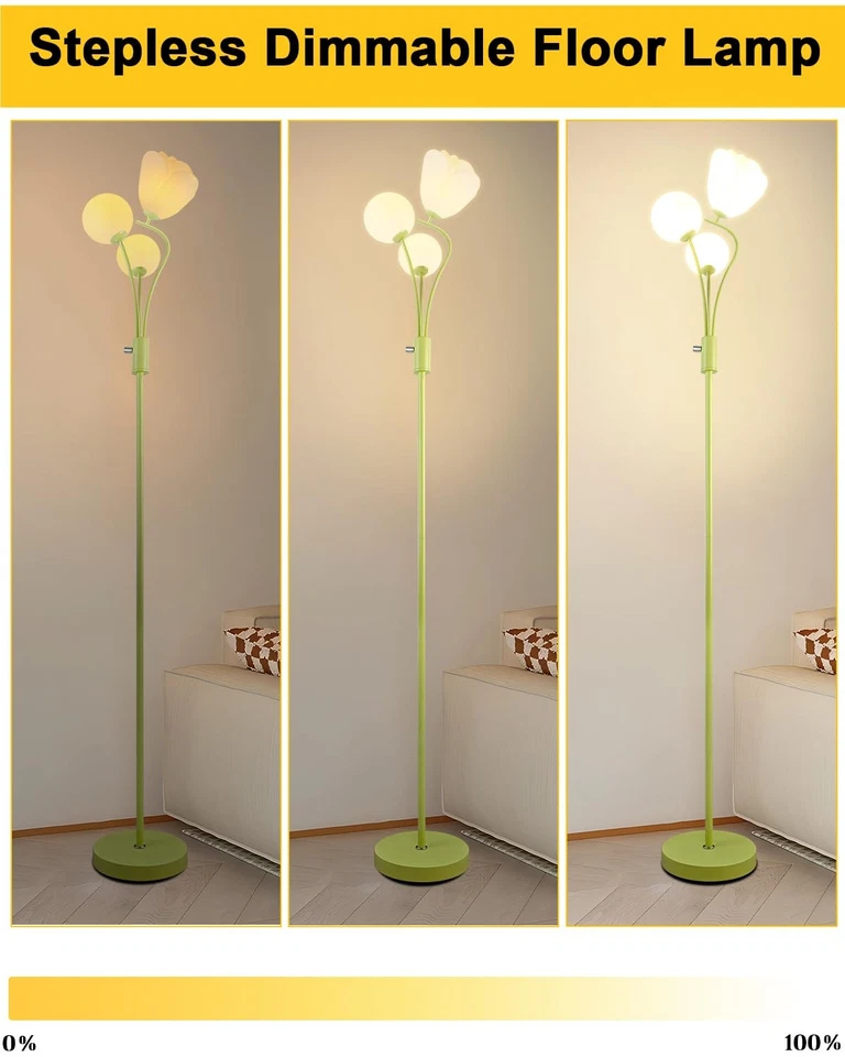 Lámpara de pie regulable 69 pulgadas Lámparas de pie Art Deco con globo y pantalla de flores para... Foto 3 de 4