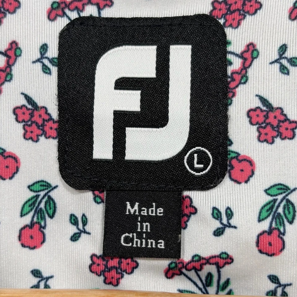 Footjoy Performance Polo Golf Shirt Men Large White Pink Flowers All Over Print - Image 4 of 4