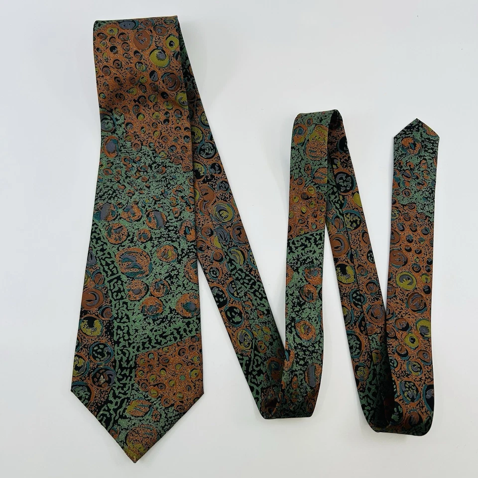 "Corbata geométrica de diseñador JIM THOMPSON 100 % seda TAILANDIA verde 3,75"" x 56""" Foto 4 de 4