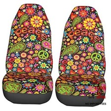 Hippie Colorful Floral Car Seat Covers Set 2 Pcs Auto Interior Car Accessories