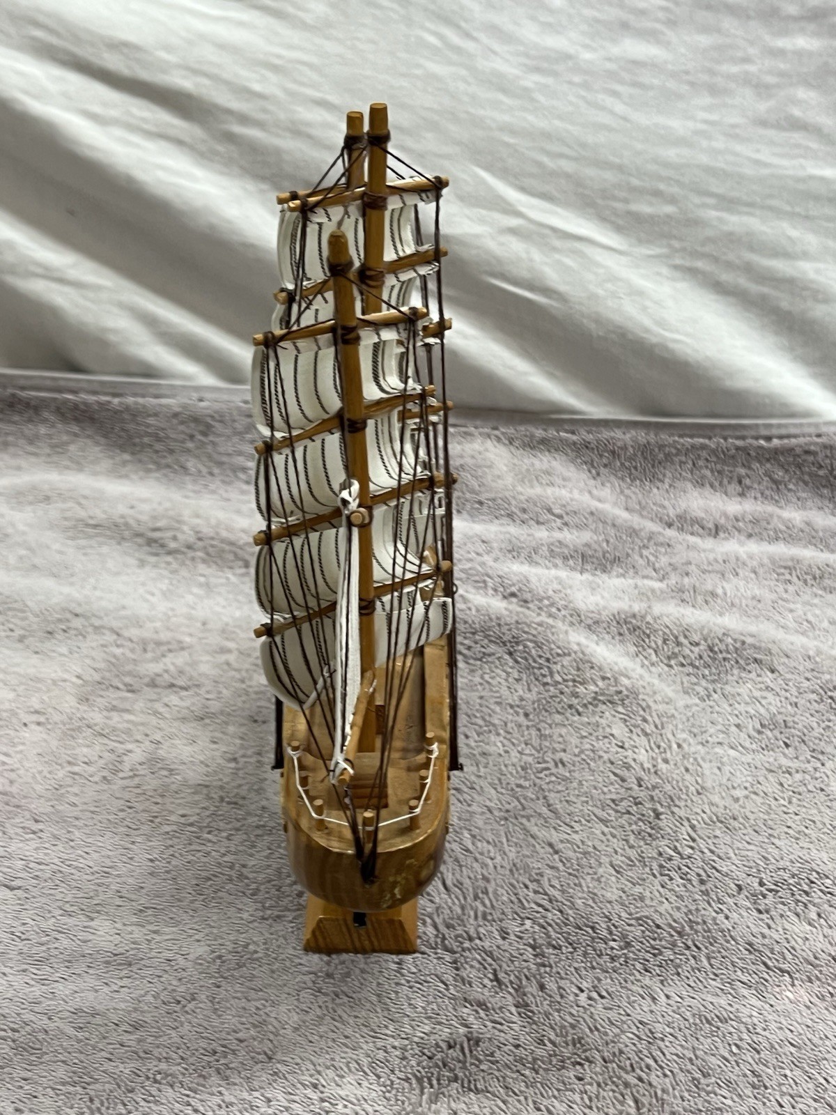 Vintage "Belem" Sailing Ship Model ~ Solid Hardwood, Hand Painted, Cloth Sails