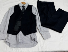 KidsWorld of USA 4Pc Formal Suit Set Boys Sz14 Black Vest Micro-Check Shirt NWT