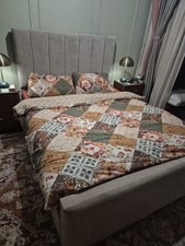 King Bed velvet cord Frame Taupe High Headboard