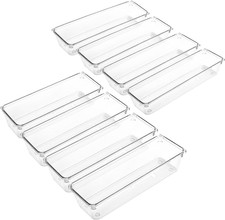 8-Pack Clear Plastic Drawer Organizers for Kitchen, Office, and Bathroom Use