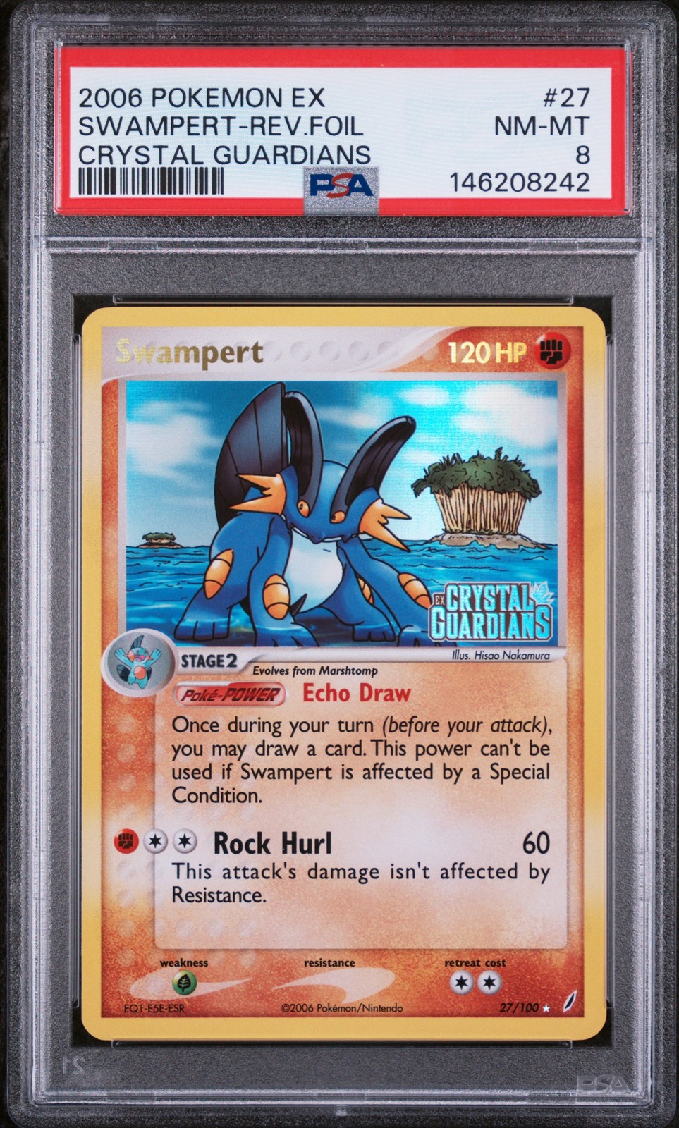 2006 POKEMON EX CRYSTAL GUARDIANS #27 SWAMPERT-REVERSE FOIL PSA 8