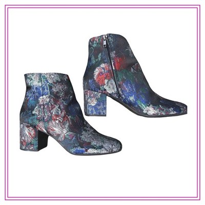 Zigisoho Nydia Size 9 Floral Tapestry Block Heel Ankle Boots Multi-Color