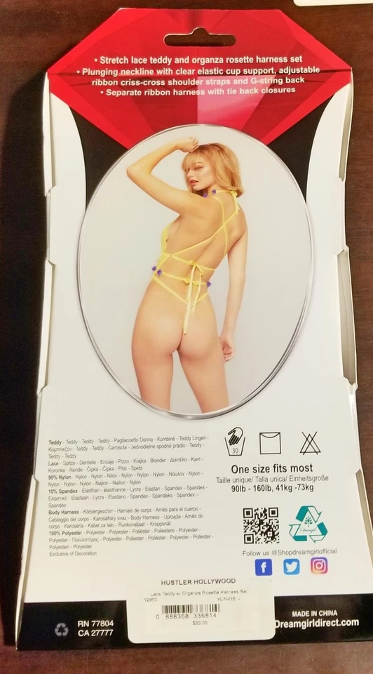 Lace Teddy with Organza Rosette Harness Set - Citrus - One Size Fits Most - Image 3 of 3