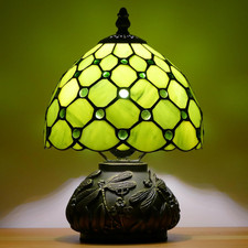 Small Tiffany Lamp Mini Stained Glass Table Lamp Green Yellow Pearl Style Mushro