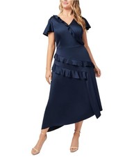Adrianna Papell Womens Asymmetrical Satin Ruffle Cocktail Dress