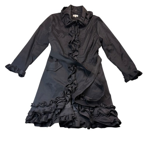 Monroe & Main Black Ruffle Front Trench Coat Jacket Women XL | eBay