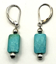 Faceted Turquoise Dangle Earrings Sterling Silver Leverback 1.5  