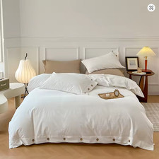 Image of 100% Washed Cotton Duvet Cover Set Soft Breathable Bed Linen