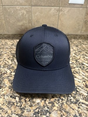 Columbia All Black Mesh Back Snapback Trucker Hat  Mtn Logo Patch (New w/Tags)