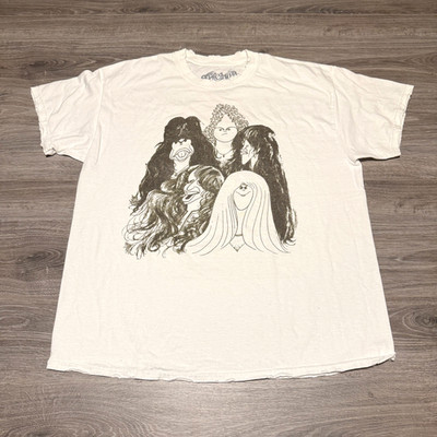 AEROSMITH Draw The Line Cartoon 1977 Retro Distressed Style Reprint Shirt Large