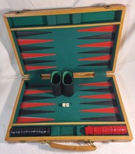 Vintage Wooden Backgammon Set 15 Folding Case...