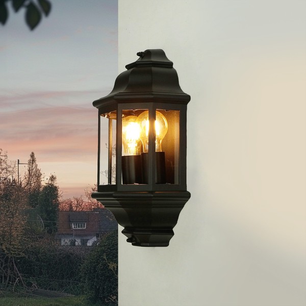 Wandlampe AußEn IP44 Glas Alu H: 43 Cm 2X E27 Schwarz Maritim Leuchte Garten-image