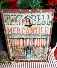 LIBERTY BELL MERCANTILE STORE FLAG FOLK ANTIQUE PRIMITIVE COLONIAL STYLE SIGN