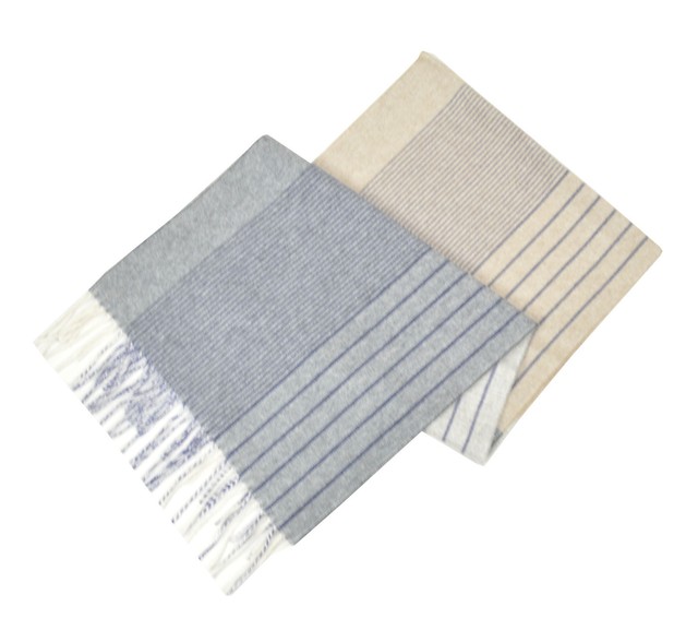 Brooks Brothers Mens Navy Blue and Blue Striped Cashmere Rectangle Scarf 8217-2