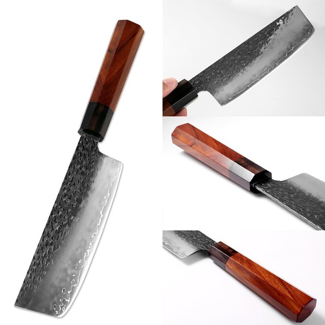 Japanese Cleaver Knife Handmade 3 Layers Steel Wooden Handle 6