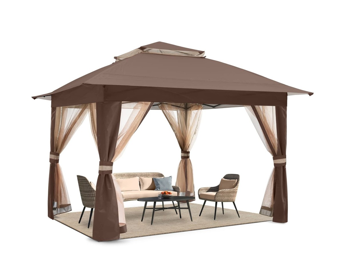 COOSHADE 13x13 ポップアップガゼボテント 蚊帳付き (カーキ) COOSHADE 13x13Ft Easy Pop Up Canopy Tent Instant Folding