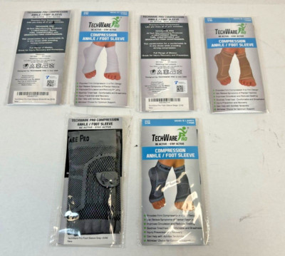 TechWare Pro Compression Ankle/Foot Sleeve (S/M) Black, Whte & Beige -Lot of 6