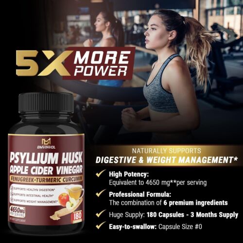 Psyllium Husk Fiber Supplement 4650Mg - Apple Cider Vinegar, Fenugreek - Support - Picture 6 of 7