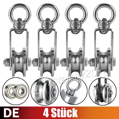 4 Stk Umlenkrolle Mit 2 Kugellager, Seilrolle Fitness Edelstahl Tragkraft 250KG