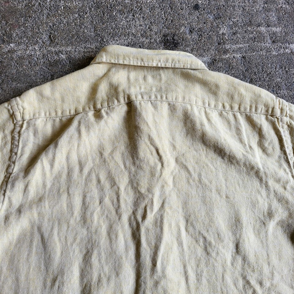 Banana Republic Linen Shirt XL Yellow Slim Fit Button Up Short Sleeve