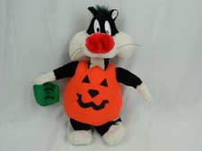 Vintage 1997 Sylvester Cat Trick Treat Halloween Pumpkin Plush Looney Tunes 13"