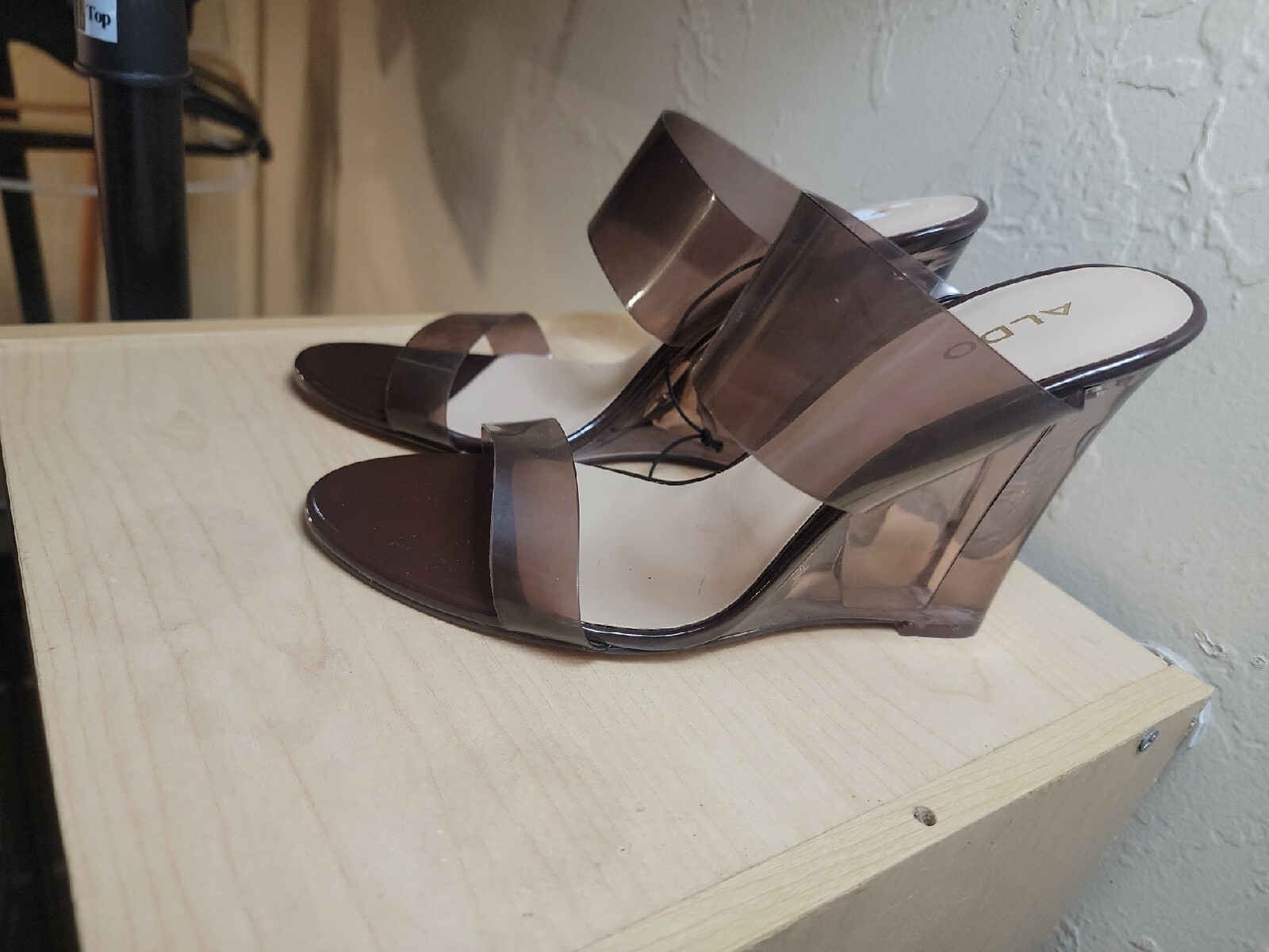 NEW Women's Shoes ALDO Smoky Wedge, "Clearly", Size 8.5  Clear Straps, 4” Gel