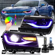 VLAND Headlights w/RGB Pairs + LED Bulbs For 2014-2015 Camaro LS LT SS ZL1 Z/28